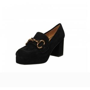 Anthropologie Bibi Lou Mojave Chunky Heel Suede Black Platform Loafers Size 39